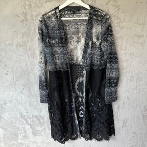 Open Cardigan Long Sleeve Sz M Velvet Burnout Black Lace Whimsigoth Fairy Boho
